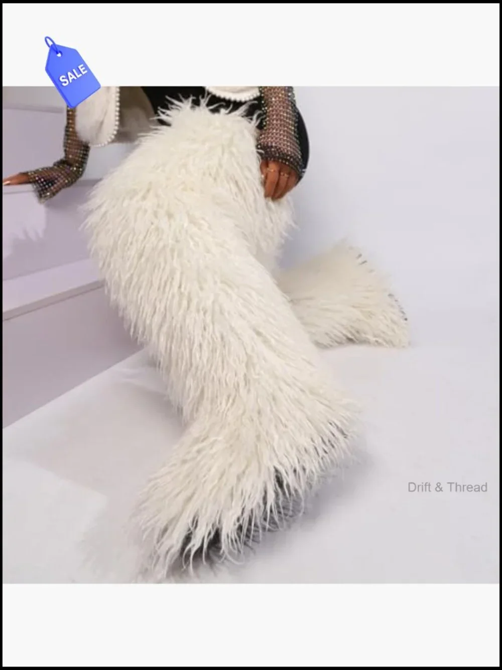 Thigh High Faux Fur Boots, Over the Knee Fluffy Flat Boots for Women